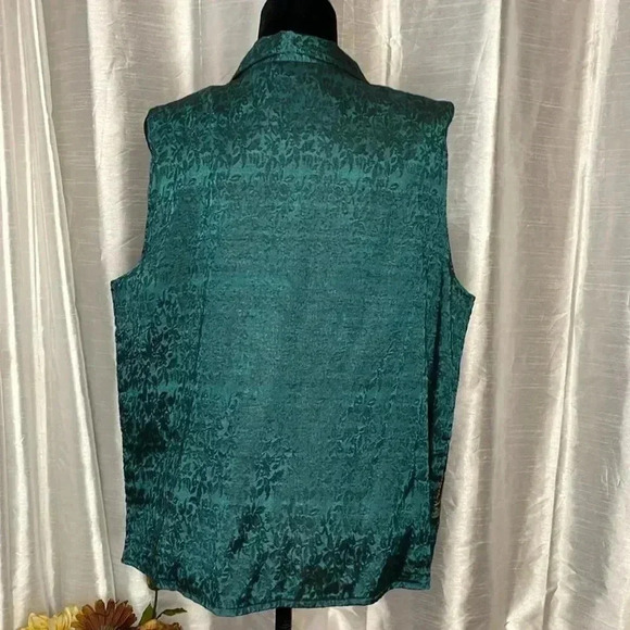 Coldwater Creek Women’s 1X Silk Blend Teal Brown Patchwork Tapestry Open Vest - Picture 3 of 6
